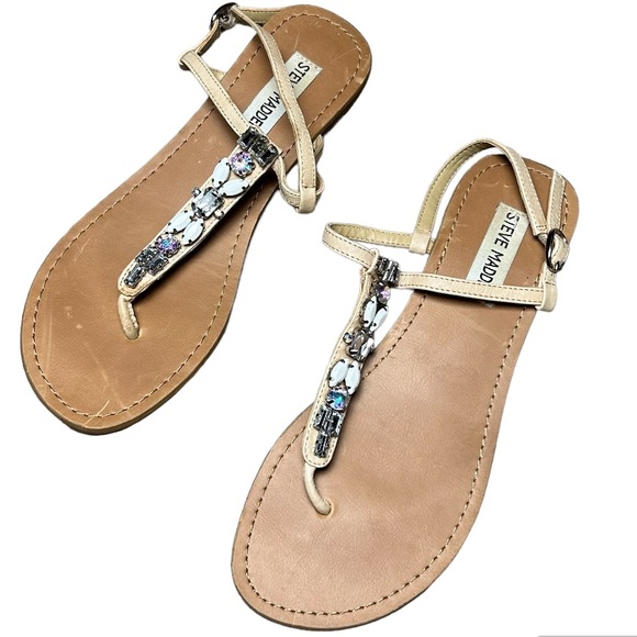 Steve Madden Gems Leather Thong Jeweled Sandals Size 6.5 - Picture 2 of 3